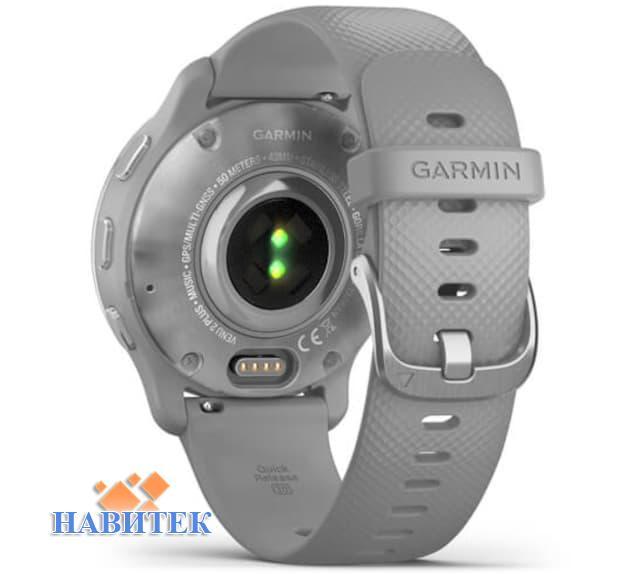 Garmin Venu 2 Plus - Silver Stainless Steel Bezel with Powder Gray Case and Silicone Band (010-02496-10)