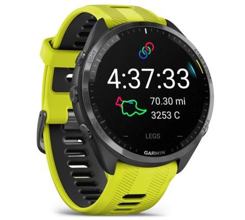 Garmin Forerunner 965, Carbon Gray DLC Titanium Bezel with Black Case and Amp Yellow/Black Silicone Band (010-02809-12)